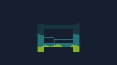 Yellow Hotel room bed icon isolated on blue background. 4K Video motion graphic animation.