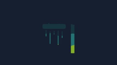 Yellow Shower head with water drops flowing icon isolated on blue background. 4K Video motion graphic animation.