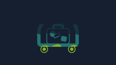 Yellow Hotel luggage cart with suitcase icon isolated on blue background. Traveling baggage sign. Travel luggage icon. 4K Video motion graphic animation.