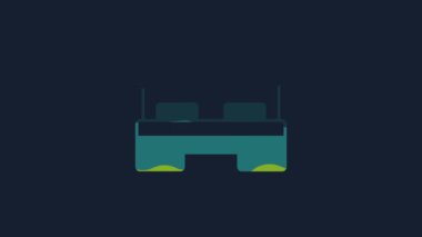 Yellow Hotel room bed icon isolated on blue background. 4K Video motion graphic animation.