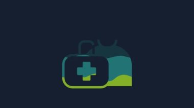 Yellow First aid kit icon isolated on blue background. Medical box with cross. Medical equipment for emergency. Healthcare concept. 4K Video motion graphic animation.