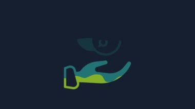 Yellow Donation hand with money icon isolated on blue background. Hand give money as donation symbol. Donate money and charity concept. 4K Video motion graphic animation.