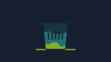 Yellow Trash can icon isolated on blue background. Garbage bin sign. Recycle basket icon. Office trash icon. 4K Video motion graphic animation.