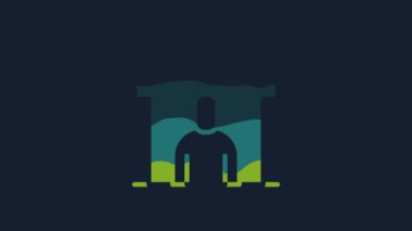 Yellow Shelter for homeless icon isolated on blue background. Emergency housing, temporary residence for people, bums and beggars without home. 4K Video motion graphic animation.