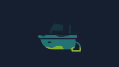 Yellow Toy boat icon isolated on blue background. 4K Video motion graphic animation.