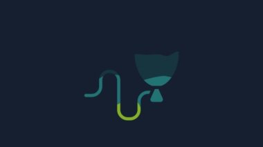 Mavi arka planda izole edilmiş kurdele ikonlu sarı balonlar. Mutlu Paskalyalar. 4K Video hareketli grafik canlandırması.