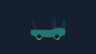 Yellow Toy truck icon isolated on blue background. 4K Video motion graphic animation.