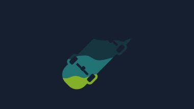 Yellow Skateboard icon isolated on blue background. Extreme sport. Sport equipment. 4K Video motion graphic animation.