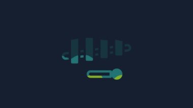 Yellow Xylophone - musical instrument with thirteen wooden bars and two percussion mallets icon isolated on blue background. 4K Video motion graphic animation.