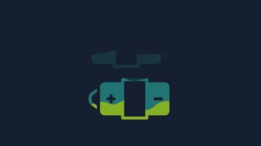 Sarı Batarya simgesi mavi arkaplanda izole edildi. Şimşek sembolü. 4K Video hareketli grafik canlandırması.