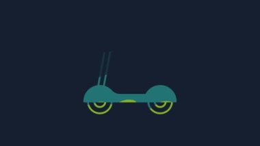 Yellow Roller scooter for children icon isolated on blue background. Kick scooter or balance bike. 4K Video motion graphic animation.