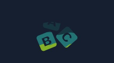 Yellow ABC blocks icon isolated on blue background. Alphabet cubes with letters A,B,C. 4K Video motion graphic animation.