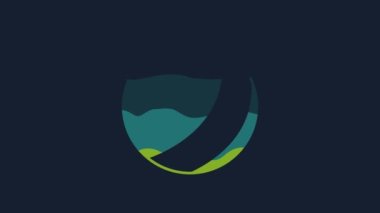 Yellow Beach ball icon isolated on blue background. Children toy. 4K Video motion graphic animation.