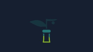 Yellow Plant breeding icon isolated on blue background. Plants growing in the test tubes. Organic food ,agriculture and hydroponic. 4K Video motion graphic animation.