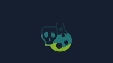 Yellow Laboratory chemical beaker with toxic liquid icon isolated on blue background. Biohazard symbol. Dangerous symbol with radiation icon. 4K Video motion graphic animation.
