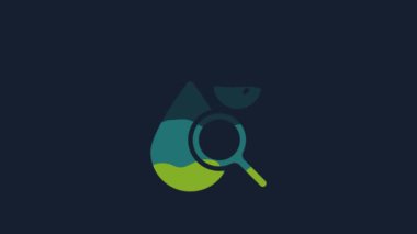 Yellow Drop and magnifying glass icon isolated on blue background. 4K Video motion graphic animation.