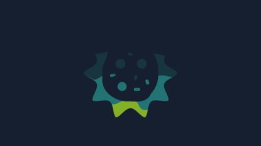 Sarı Virüs simgesi mavi arkaplanda izole edildi. Corona virüsü 2019-nCoV. Bakteri ve mikroplar, hücre kanseri, mikrop, mantar. 4K Video hareketli grafik canlandırması.