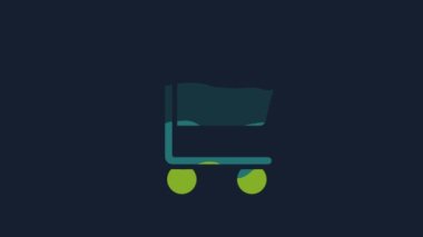 Yellow Shopping cart icon isolated on blue background. Online buying concept. Delivery service sign. Supermarket basket symbol. 4K Video motion graphic animation.