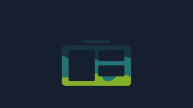 Mavi arka planda sarı kimlik ikonu izole edildi. Sunum için, şirketin kimliği için, reklam için kullanılabilir. 4K Video hareketli grafik canlandırması.