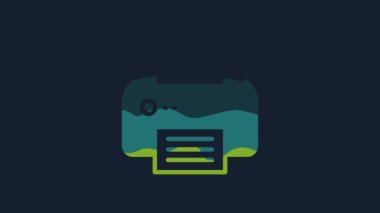 Sarı Yazıcı simgesi mavi arkaplanda izole edildi. 4K Video hareketli grafik canlandırması.