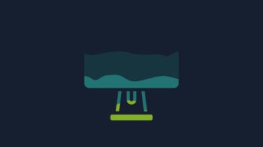 Sarı Bilgisayar ekranı simgesi mavi arkaplanda izole edildi. Elektronik cihaz. Ön manzara. 4K Video hareketli grafik canlandırması.