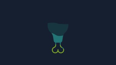 Yellow Chicken leg icon isolated on blue background. Chicken drumstick. 4K Video motion graphic animation.