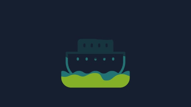 黄色的诺亚方舟图标孤立在蓝色的背景上 木材大的高货物 4K视频运动图形动画 — 图库视频影像