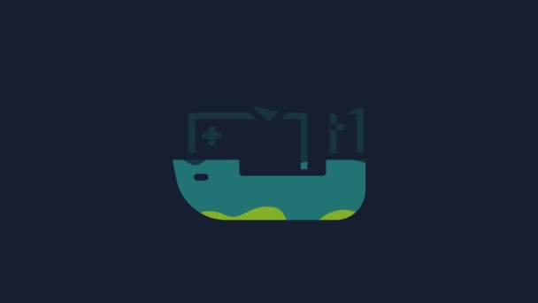 Иконка Желтого Гуманитарного Корабля Изолирована Синем Фоне Видеографическая Анимация — стоковое видео