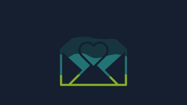 ブルーの背景にバレンタインハートアイコンが付いたイエローのエンベロープ 愛のメッセージ 手紙の愛とロマンス 4Kビデオモーショングラフィックアニメーション — ストック動画