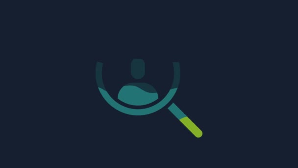 Yellow Magnifying Glass Search People Icon Isolated Blue Background Recruitment — Vídeo de Stock