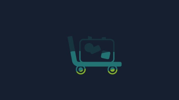 Yellow Trolley Suitcase Icon Isolated Blue Background Traveling Baggage Sign — Vídeo de Stock