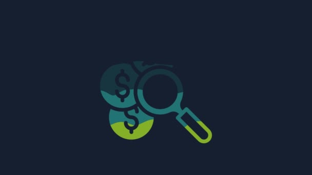 Yellow Search Money Icon Isolated Blue Background Video Motion Graphic — Vídeo de Stock
