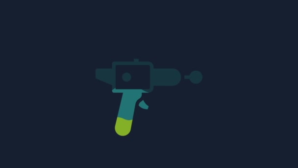 蓝色背景上孤立的黄色射线枪图标 激光武器太空爆破器4K视频运动图形动画 — 图库视频影像