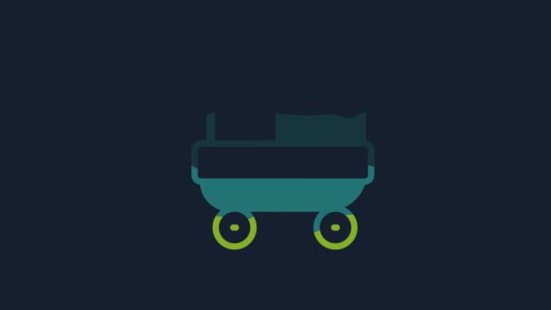 Geel Baby Wandelwagen Pictogram Geïsoleerd Blauwe Achtergrond Kinderwagen Buggy Kinderwagen — Stockvideo