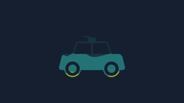 黄色玩具汽车图标隔离在蓝色背景 4K视频运动图形动画 — 图库视频影像