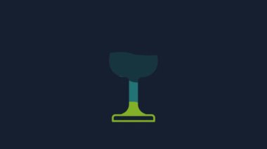 Yellow Wine glass icon isolated on blue background. Wineglass sign. 4K Video motion graphic animation.
