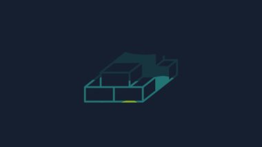 Yellow Stacks paper money cash icon isolated on blue background. Money banknotes stacks. Bill currency. 4K Video motion graphic animation.