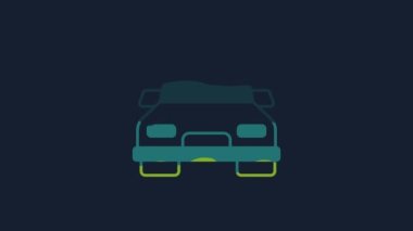 Yellow Taxi car icon isolated on blue background. 4K Video motion graphic animation.