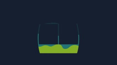 Yellow Cable car icon isolated on blue background. Funicular sign. 4K Video motion graphic animation.