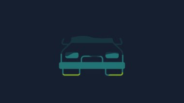Yellow Car icon isolated on blue background. 4K Video motion graphic animation.