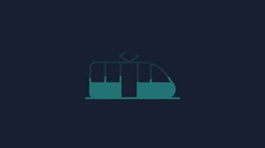 Yellow Tram and railway icon isolated on blue background. Public transportation symbol. 4K Video motion graphic animation.