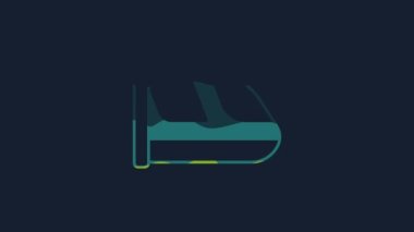 Yellow Train and railway icon isolated on blue background. Public transportation symbol. Subway train transport. Metro underground. 4K Video motion graphic animation.