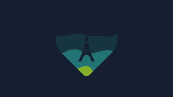 黄色的埃菲尔铁塔 心脏图标隔离在蓝色背景 法国巴黎的标志性标志 4K视频运动图形动画 — 图库视频影像