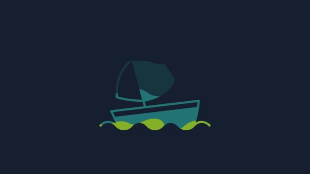 黄色游艇或帆船图标孤立在蓝色背景 游艇海上游轮旅行 4K视频运动图形动画 — 图库视频影像