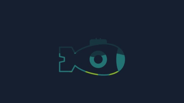 Ícone Submarino Amarelo Isolado Fundo Azul Navio Militar Animação Gráfica — Vídeo de Stock