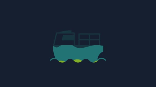 黄色货船 装有箱递送服务图标 蓝色背景隔离 装包裹 货物的货轮 4K视频运动图形动画 — 图库视频影像