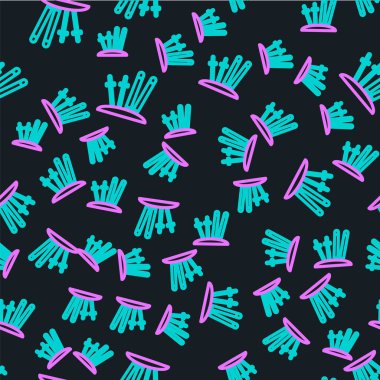 Line Ski and sticks icon isolated seamless pattern on black background. Extreme sport. Skiing equipment. Winter sports icon.  Vector