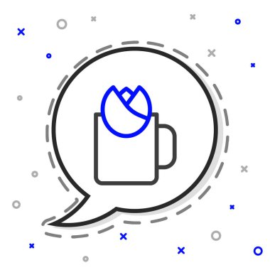 Line Cup of tea with rose icon isolated on white background. Colorful outline concept. Vector