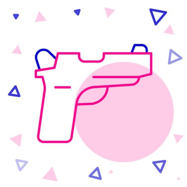 Beyaz arkaplanda Hat Tabancası veya silah simgesi izole edildi. Polis ya da askeri silah. Küçük ateşli silah. Renkli taslak konsepti. Vektör