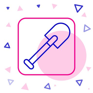 Beyaz arkaplanda çizgi küreği simgesi izole edildi. Bahçe aletleri. Bahçecilik, tarım, çiftçilik aleti. Renkli taslak konsepti. Vektör